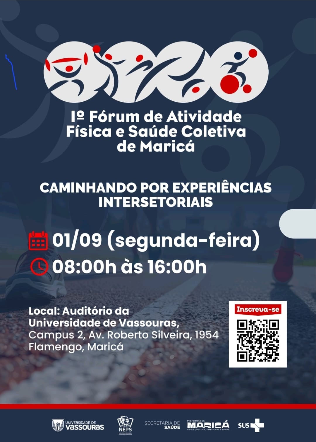 📣 “Convocação para o I FÓRUM DE ATIVIDADE FÍSICA E SAÚDE COLETIVA DE MARICÁ: Caminhando por experiências intersetoriais.”